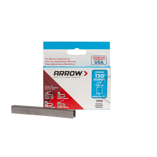 Arrow Fastener 508M1 Genuine T50 Monel Rustproof 1/2- Inch Staples, 1,000-Pack