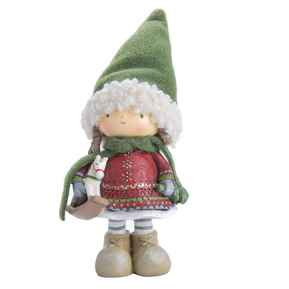 Running Adornos Navideños | Figura de Niño con Gorro Verde y Caballo | Decoración de Navidad | Hecho de Poliresina | Tamaño 25 cm