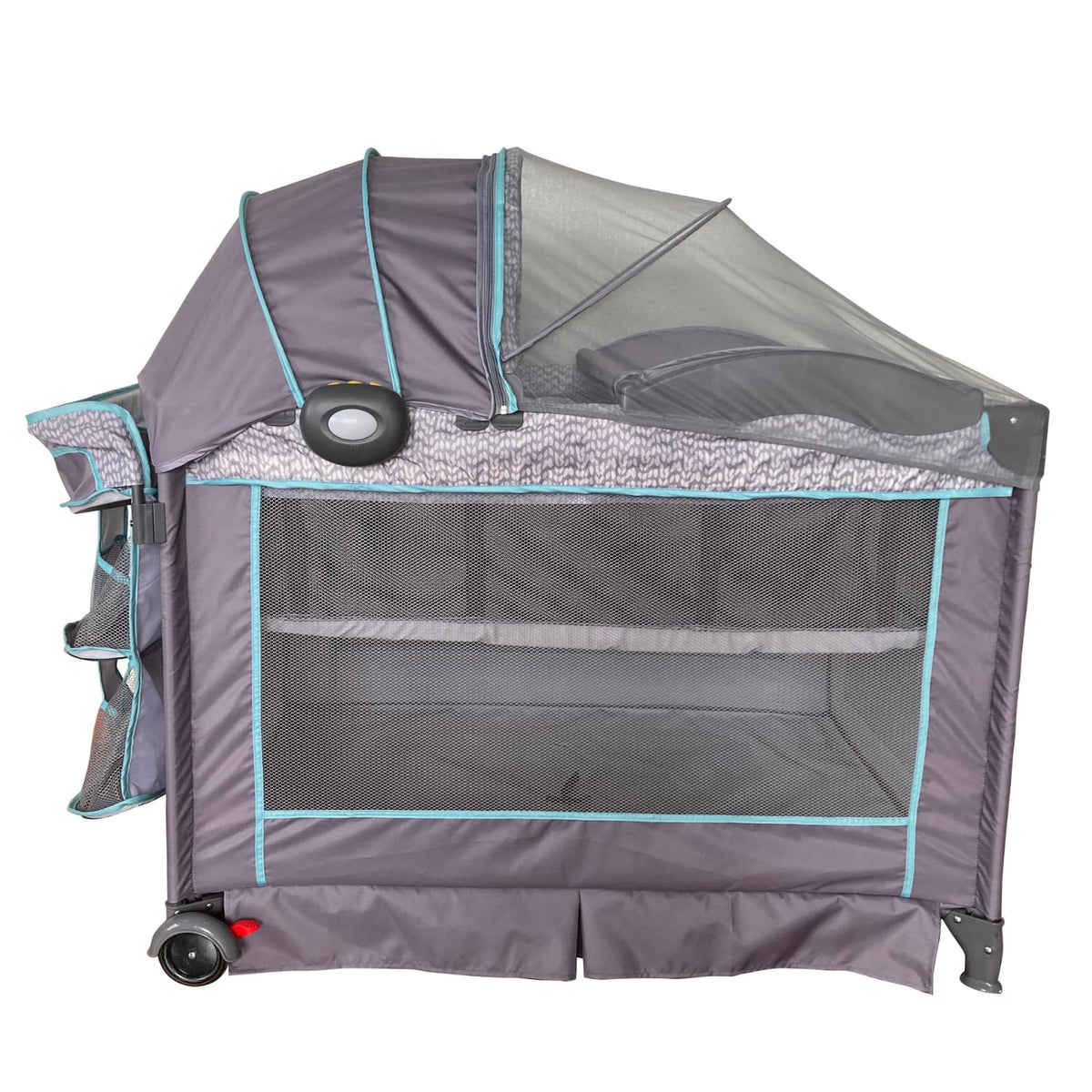 Prinsel Cuna Mecedora Aura 3 en 1, Gris y Azul, con Capota, Mosquitero, Cambiador, Módulo Electrónico, Ruedas, hasta 18 kg