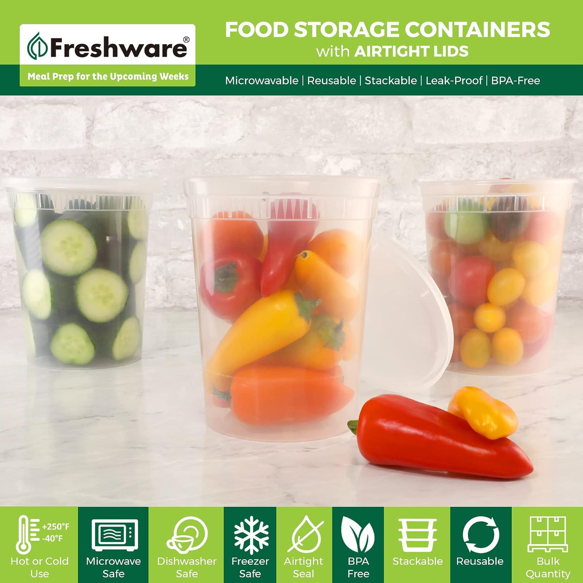 Freshware Recipientes de Almacenamiento de Alimentos 946ml Juego 240 Tapas Herméticas