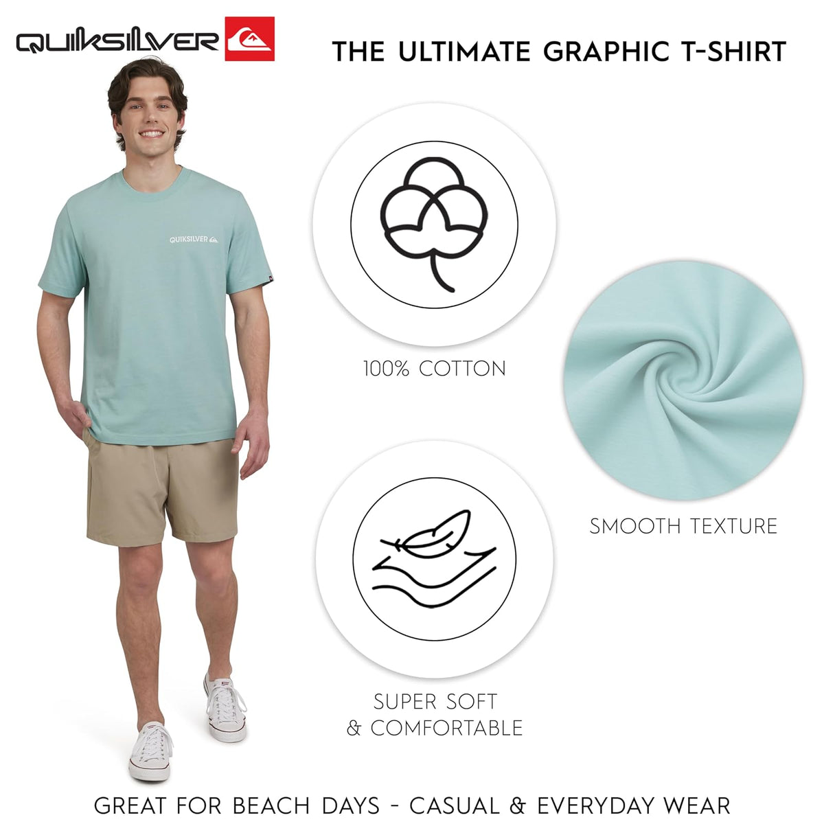 Quiksilver - Playera de Manga Corta de algodón Suave para Hombre