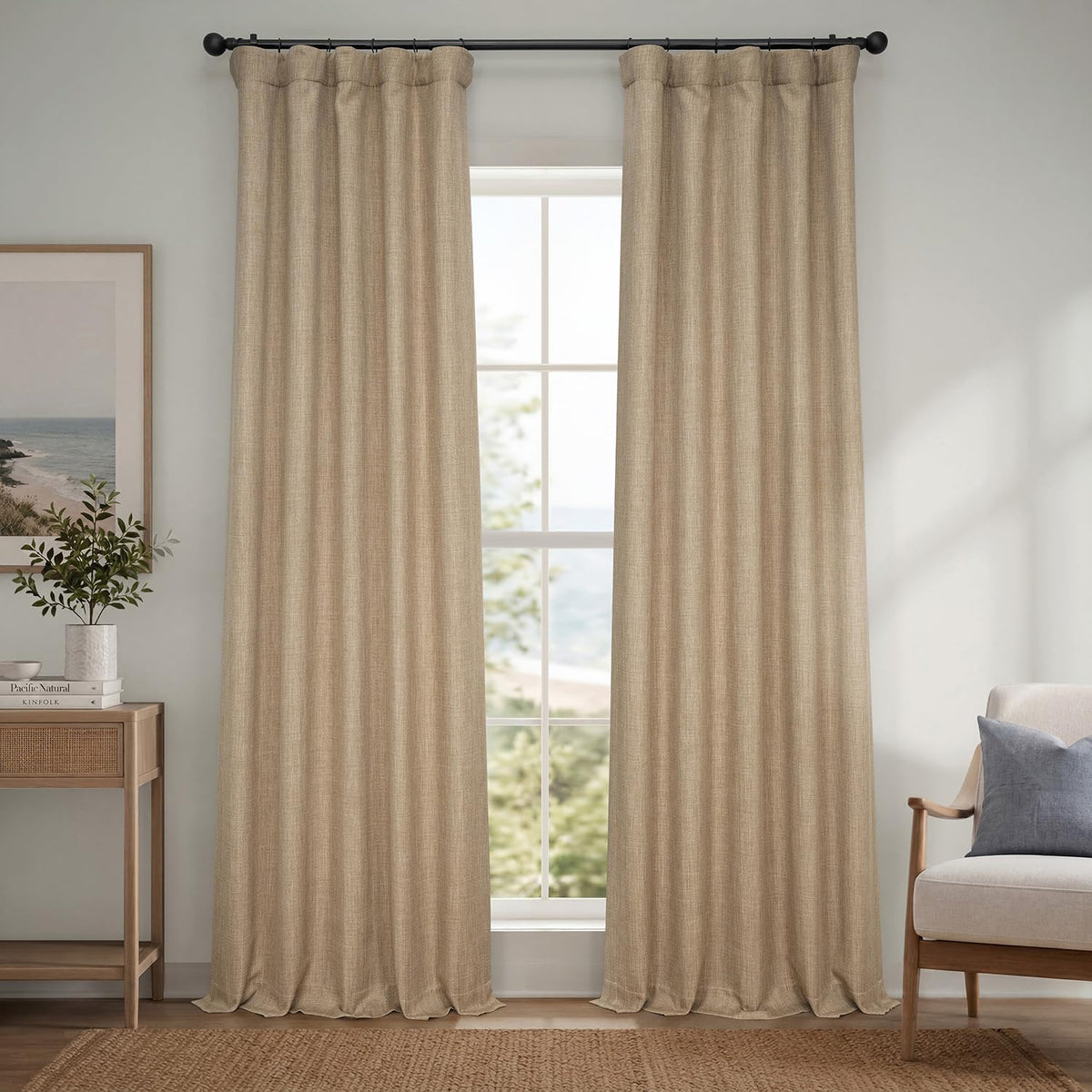 Half Price Drapes Cortina de Lino Sintético, Panel Individual - 127An x 243.8Al cm (1 Paneles) - Nomad Tan