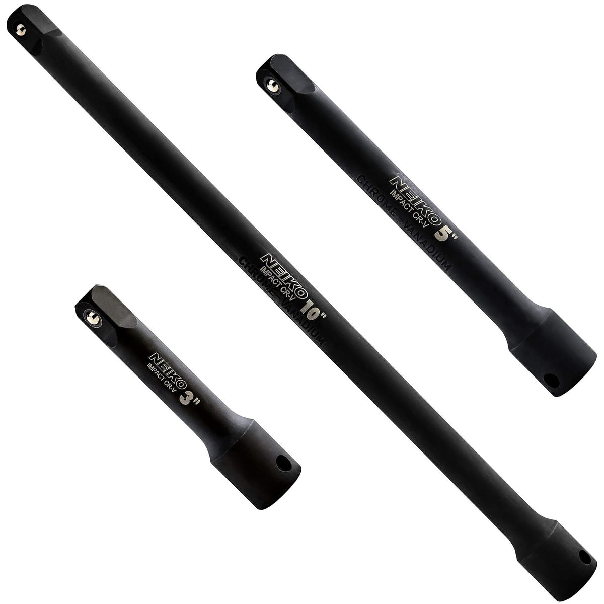 Neiko Juego de Barras de Extensión de Impacto Acero CrV - 3 - 8" Impact Extension, 3 Pieces (3", 5", 10")