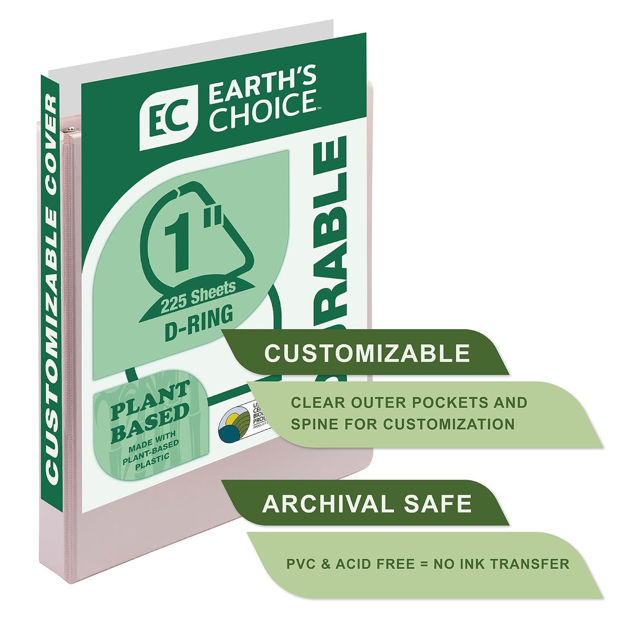 Samsill Anillo en D duradero a base de plantas de 1 pulgada, fabricado en Estados Unidos, carpeta de vista, ecológica, con base biológica certificada USDA, individual, rosa