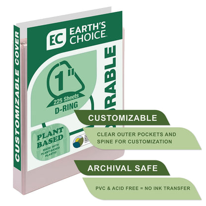 Samsill Anillo en D duradero a base de plantas de 1 pulgada, fabricado en Estados Unidos, carpeta de vista, ecológica, con base biológica certificada USDA, individual, rosa