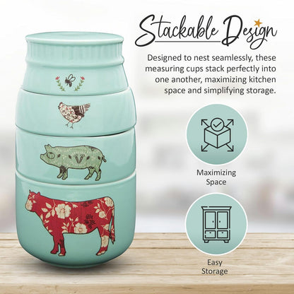 Pavilion Gift Company Live Simply Bee - Tazas medidoras de pollo y vaca, color verde azulado