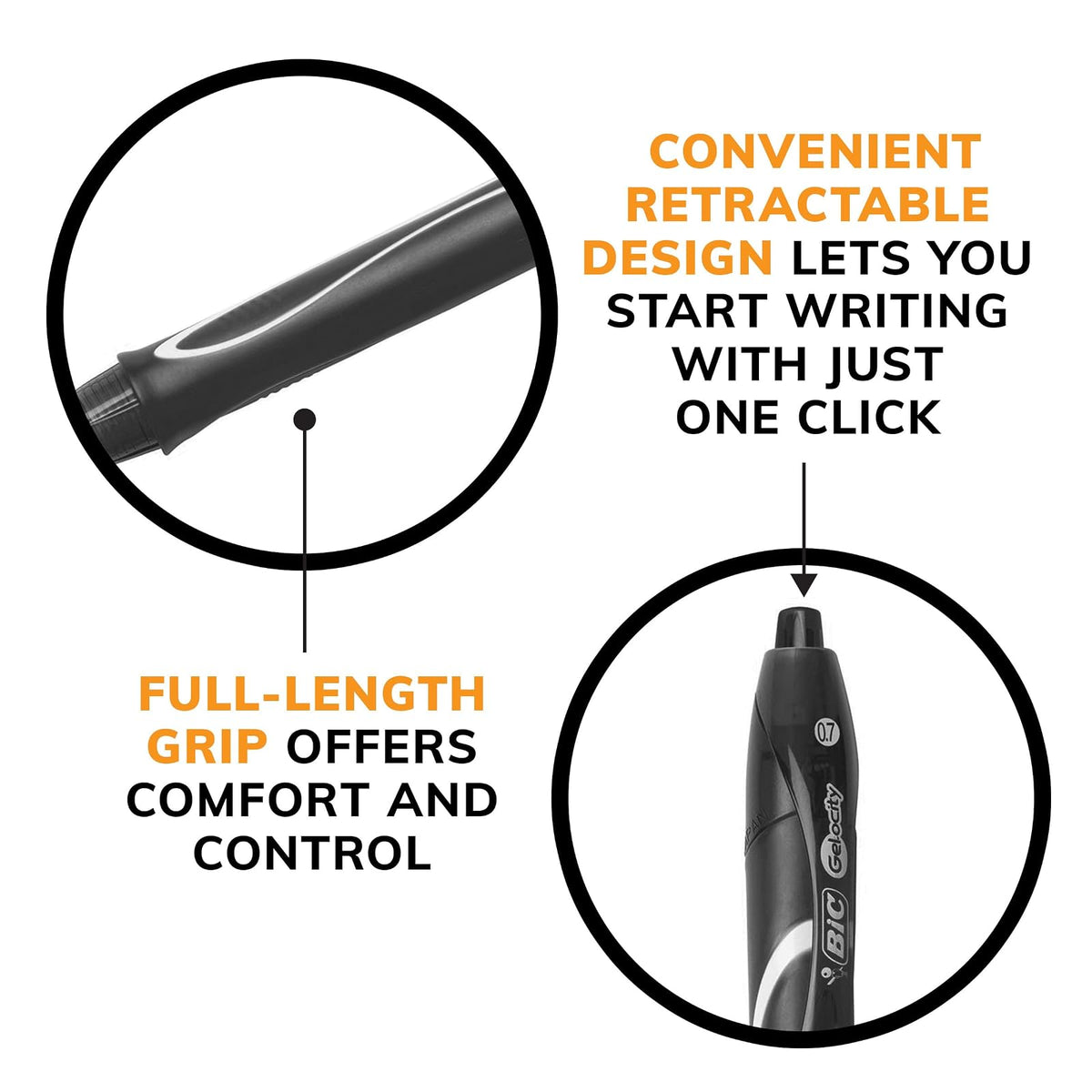 BIC Gelocity - Bolígrafos de gel de secado rápido, punta media (0.7 mm), paquete de 8 unidades, bolígrafos de gel retráctiles con cómodo agarre completo
