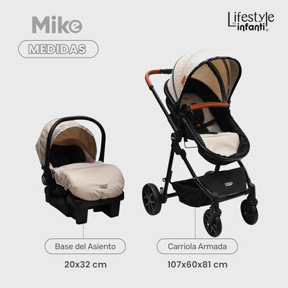 INFANTI | Carriola para Bebe MIKE | Carreola con Portabebé -Travel System con Asiento Reversible | Hasta 15 kg | Color Beige