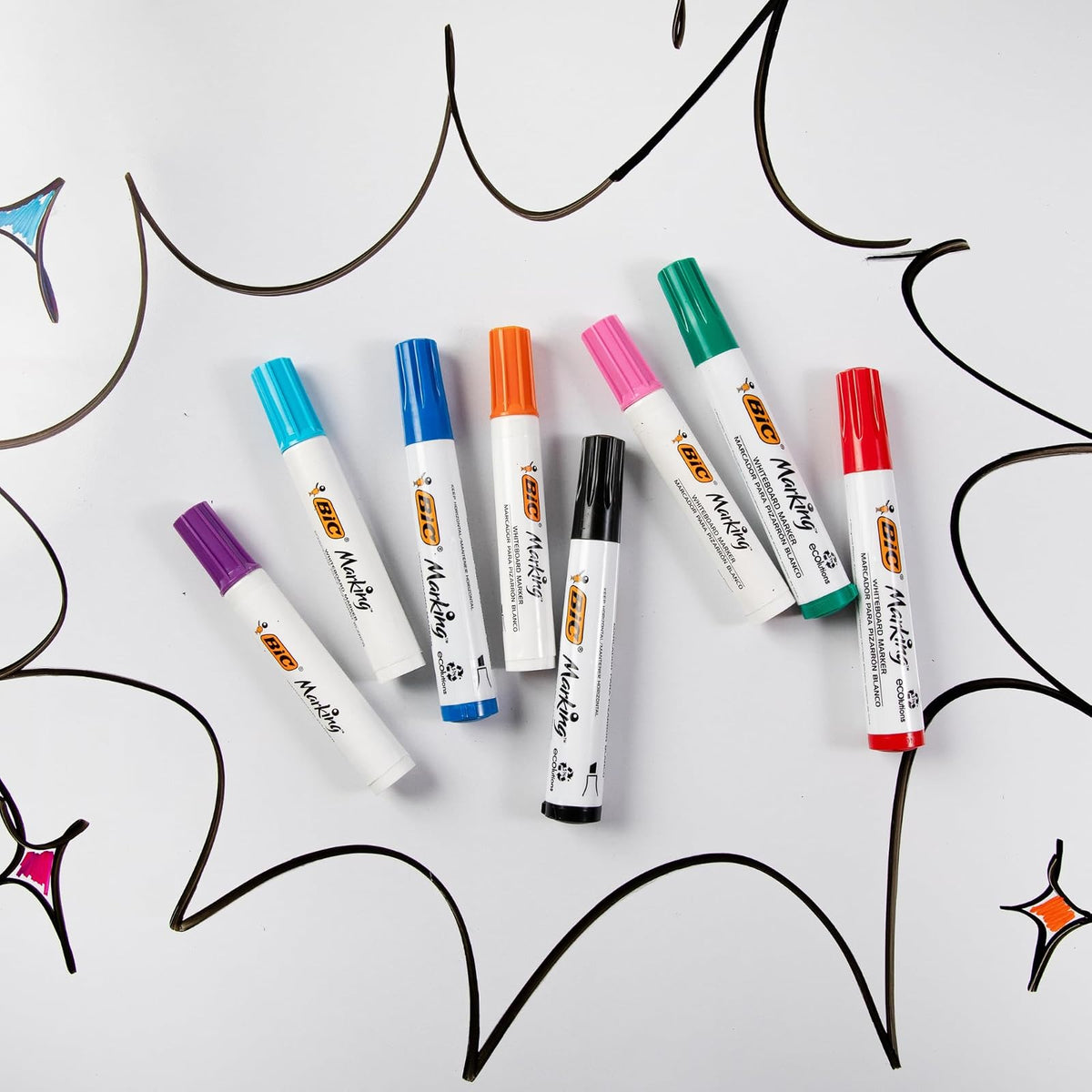 BIC, Marcador de Pizarrón, Borrado Fácil, Olor Suave, Marking, Surtido de Colores Fashion y Clásicos, 8 piezas