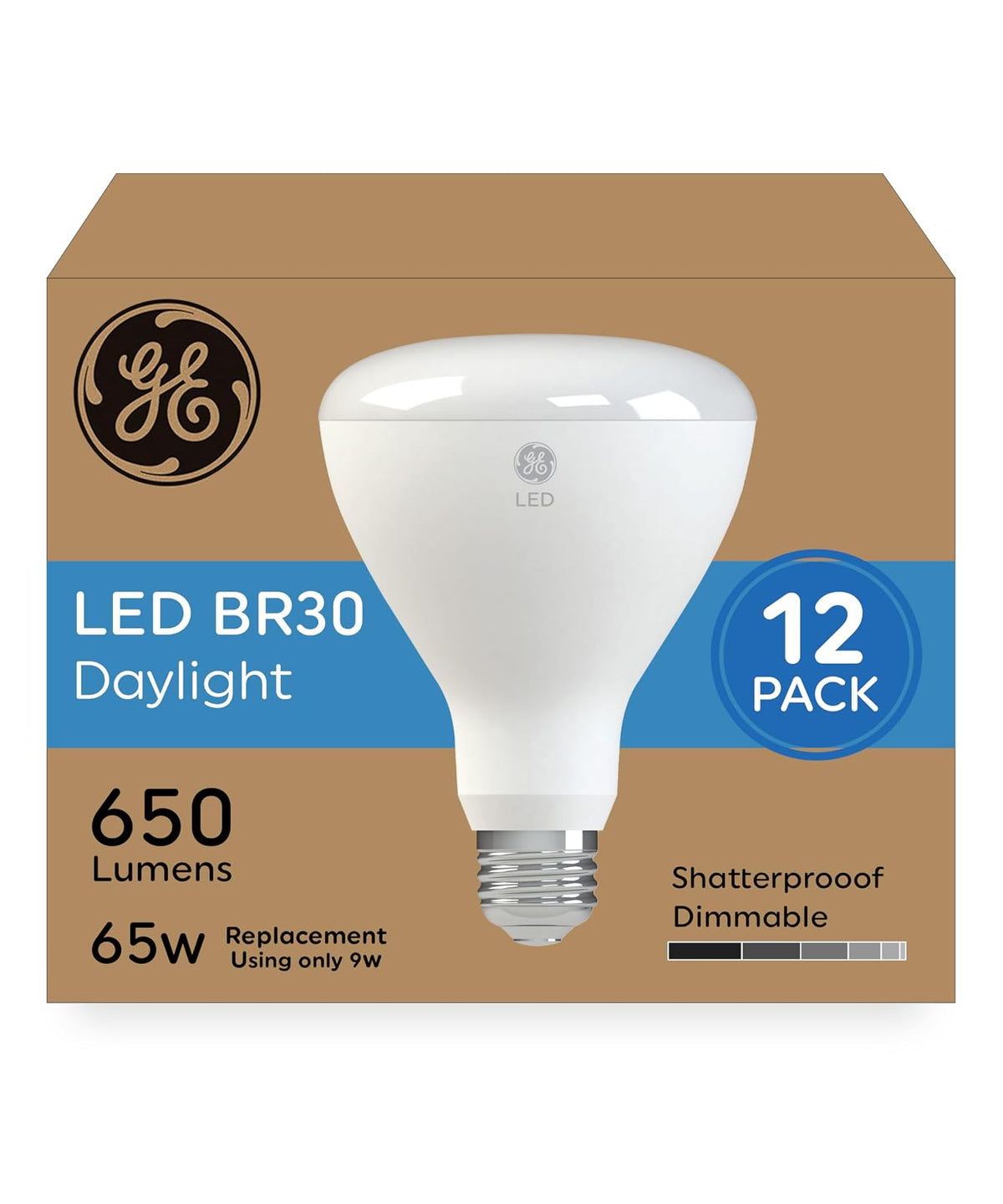 GE - Focos LED para interiores, 9 W (equivalente a 65 W), luz diurna, base media, regulables (paquete de 12)