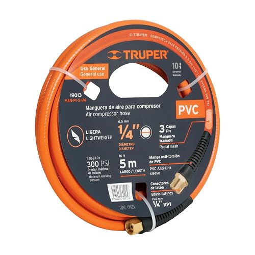 Truper MAN-PI-5-1/4, Manguera de PVC para compresor, largo de 5m, diámetro 1/4"