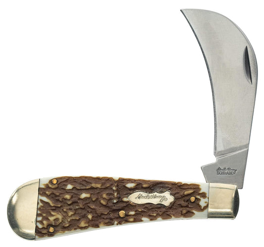 Uncle Henry Next Gen Staglon 16UH Hawkbill - Cuchillo Plegable de 7 Pulgadas con Hoja de Acero Inoxidable de 3 Pulgadas y Mango de Staglon para Caza, Camping y EDC