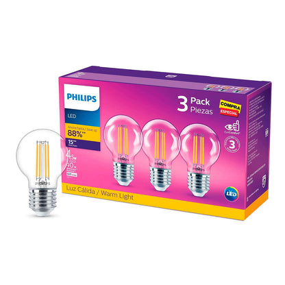 Philips LED 3 Focos Filamento G16.5 Luz Cálida