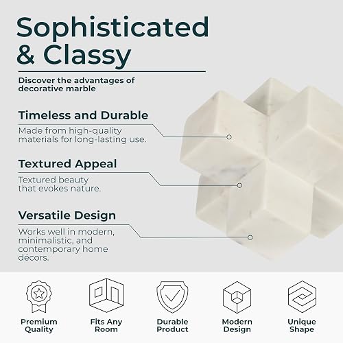 Sagebrook Home Objeto Decorativo geométrico de mármol de Moderno Detalle de Piedra para el hogar la Oficina el Dormitorio y la Sala de Estar Elegante Escultura de Mesa; 7 x 7 x 7 Pulgadas Blanco