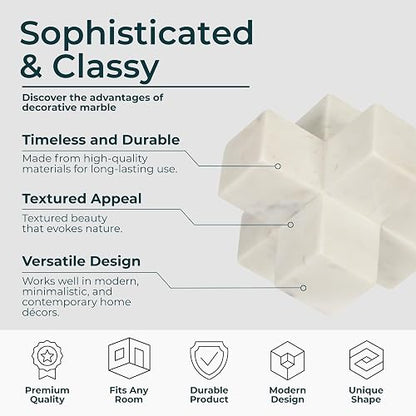 Sagebrook Home Objeto Decorativo geométrico de mármol de Moderno Detalle de Piedra para el hogar la Oficina el Dormitorio y la Sala de Estar Elegante Escultura de Mesa; 7 x 7 x 7 Pulgadas Blanco