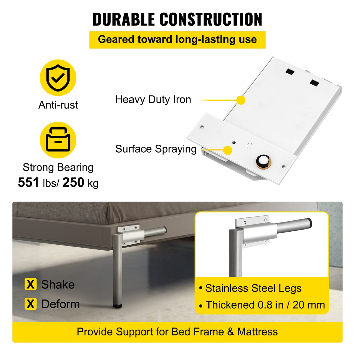 VEVOR Kit de Accesorios de Murphy Cama de Montaje Horizontal para Pared, Mecanismo de Muelles Resistente, Bricolaje para Tamaño Queen Individual, Blanco, 38 * 28.5 * 6