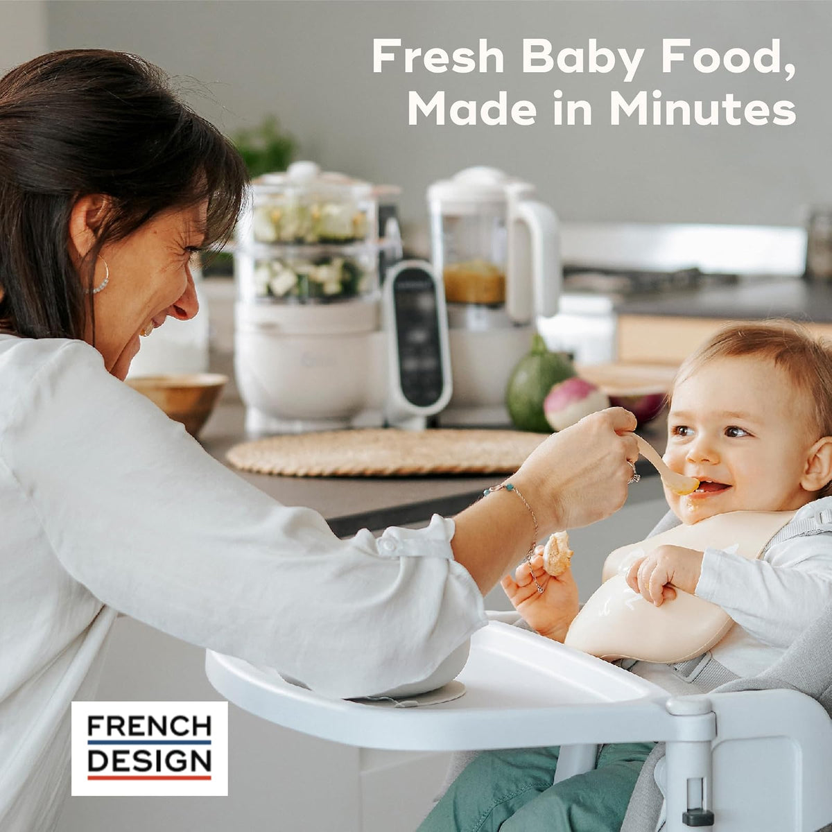 Babymoov Duo Meal Station Procesador de Alimentos para Bebé 6 en 1, Vaporera Licuadora para Papillas Caseras, Calientabiberón, Descongela, Esteriliza, Beige Mineral