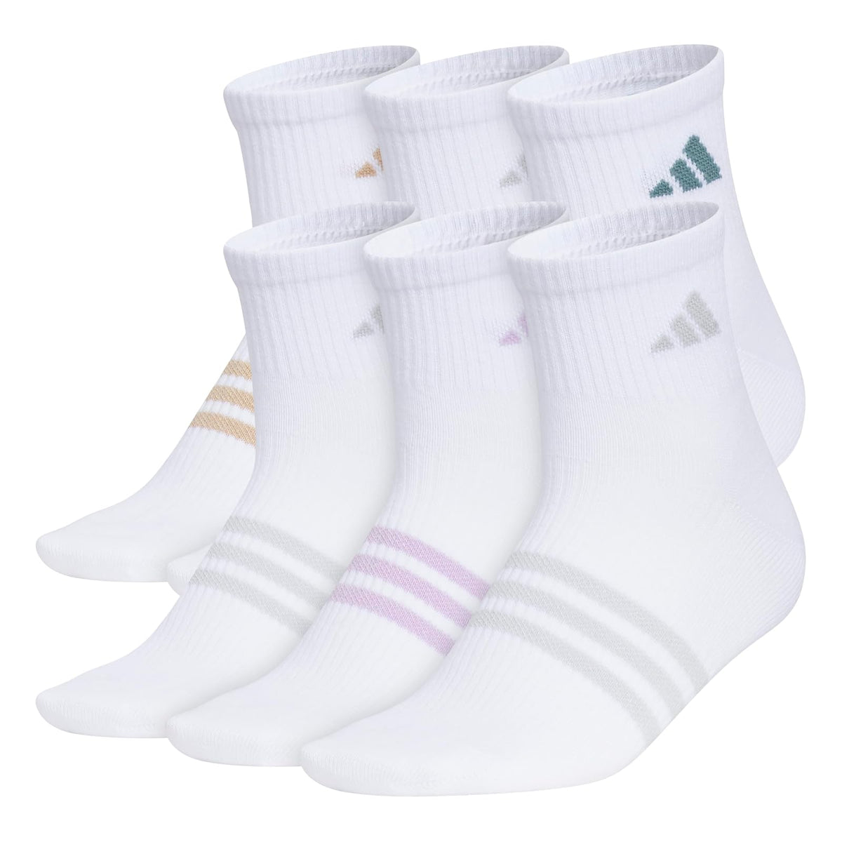adidas Calcetines Deportivos para Mujer, Paquete de 6 - M - Blanco - arenisca cálida, beige - verde azulado preamado