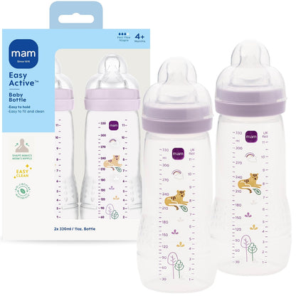MAM - Botellas para bebés amamantados, botellas para bebés, chica, 11 onzas, 2 unidades