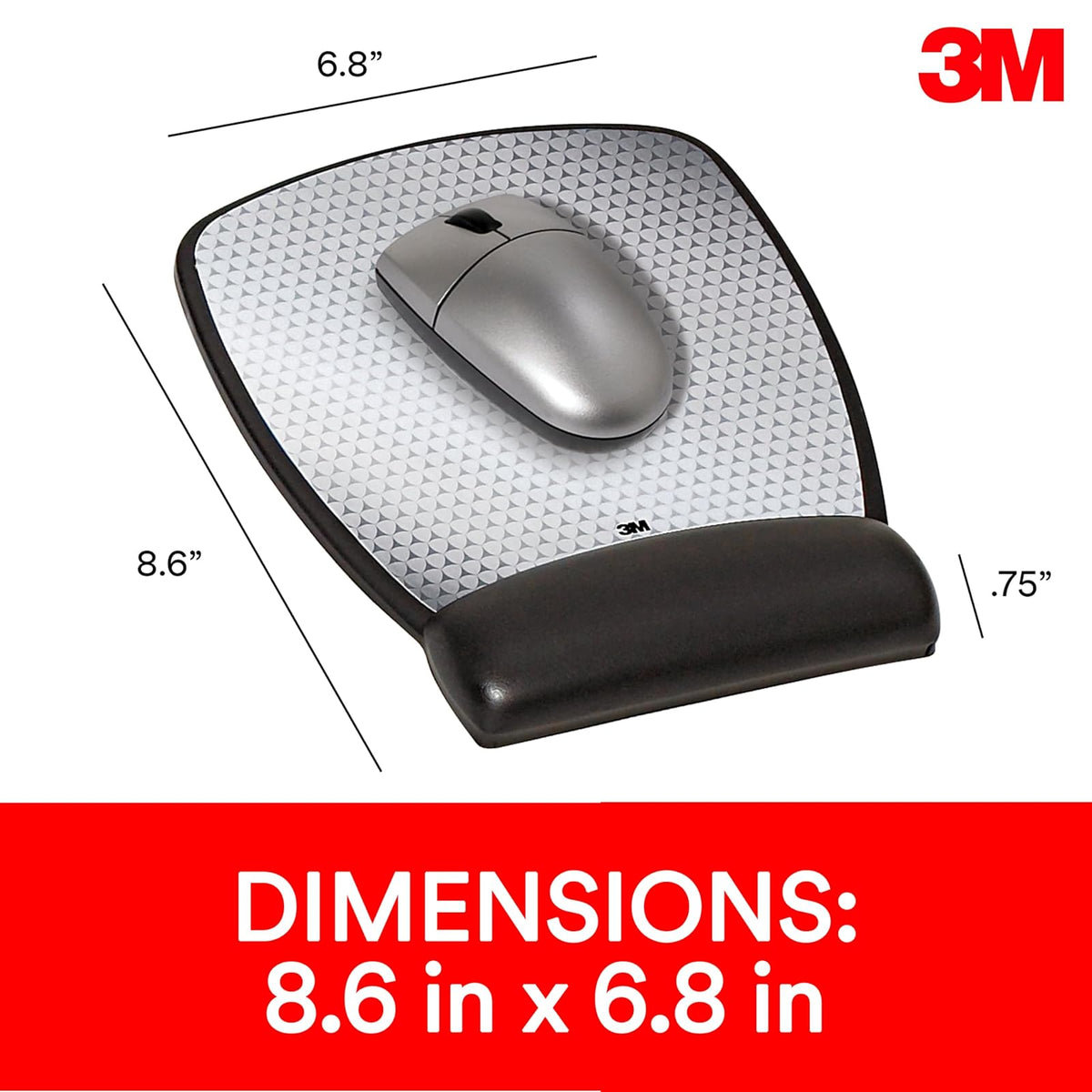 3M Precise Mouse Pad with Gel Wrist Rest, Soothing Gel Comfort with Durable, Easy to Clean Leatherette Cover, Optical Mouse Performance and Battery Saving Design, 8.6" x 6.8", Black (MW309LE)