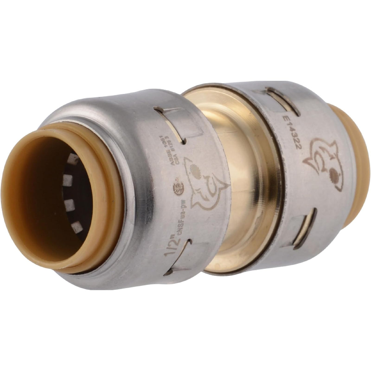 SharkBite Max - Acoplamiento de 1/2 pulgadas, ajuste de fontanería de latón a presión para conectar, tubería PEX, cobre, CPVC, PE-RT, HDPE, UR008A