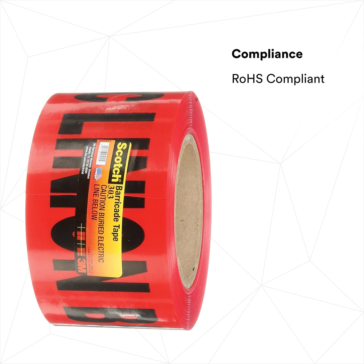 Scotch Barricade Tape 300, impreso con texto "precaución", 7,6 cm de ancho, 1000 pies de longitud (paquete de 1), Texto "Cuidado: línea eléctrica soterrada" ("Caution Buried Electric Line Below"), 7,62 cm (3 pulgadas) x 91,4 m (300 pies), Rojo, Printed wi