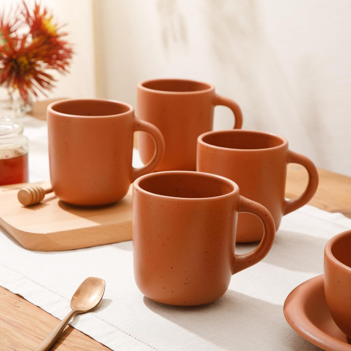 - Juego de 4 tazas de arcilla de Córcega, Terracota, Mate, Sólido, Adecuado para lavaplatos y microondas