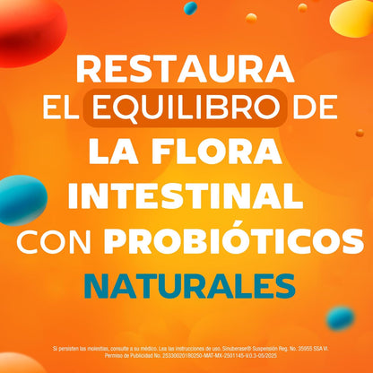Sinuberase Probióticos en Suspensión 2 Billones de UFC 10 Ampolletas. Restaura el Equilibrio de la Flora Intestinal Alterado por Diarrea o Uso de Antiobióticos