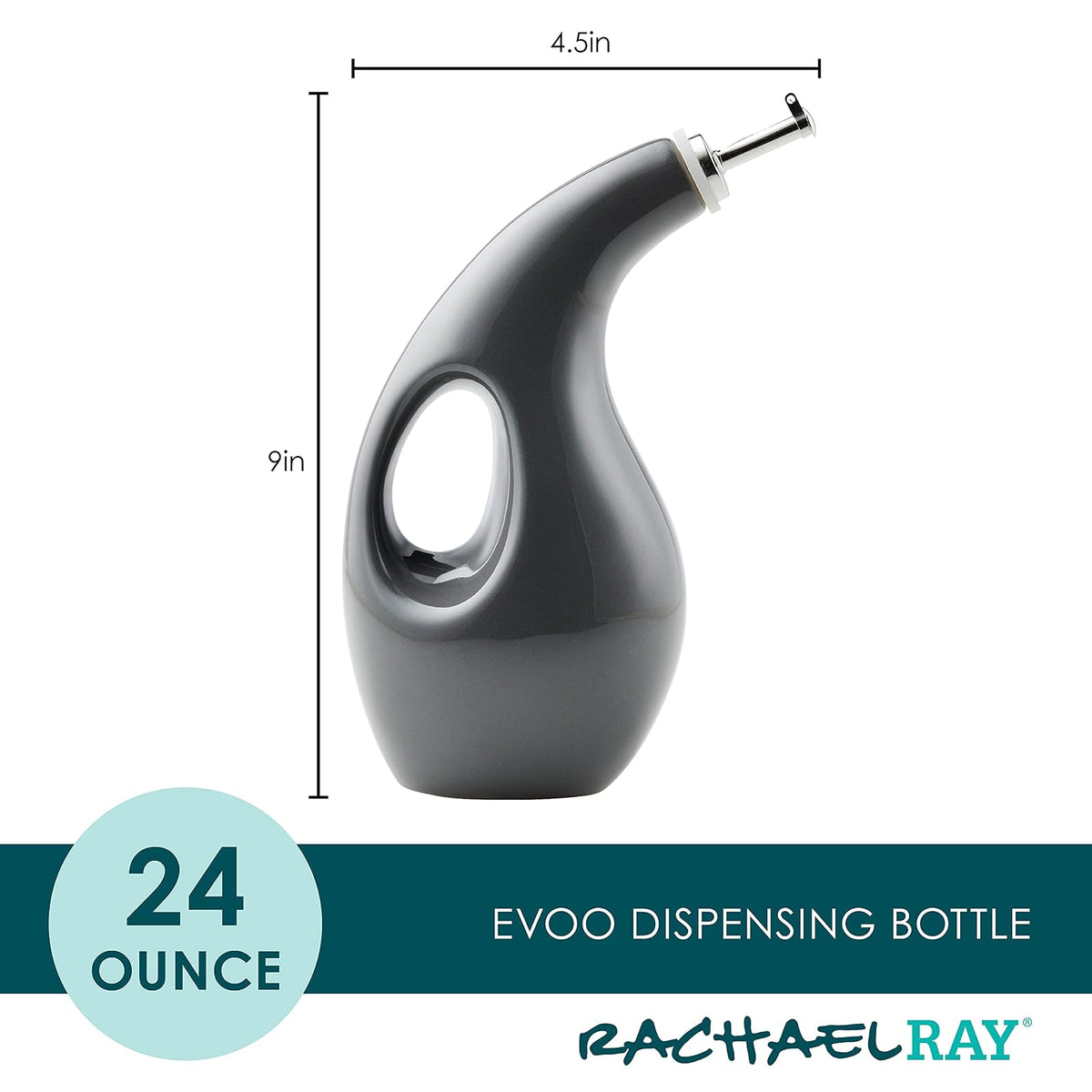 Rachael Ray 48465 - Botella dispensadora de aceite y vinagre de cerámica con boquilla, 24 onzas, color gris oscuro
