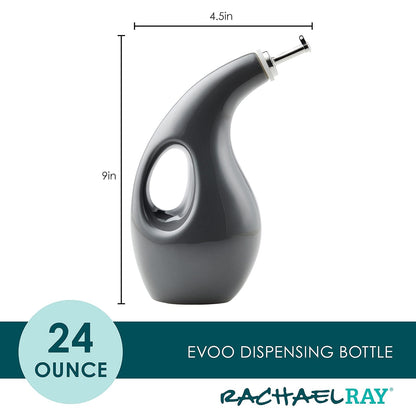 Rachael Ray 48465 - Botella dispensadora de aceite y vinagre de cerámica con boquilla, 24 onzas, color gris oscuro