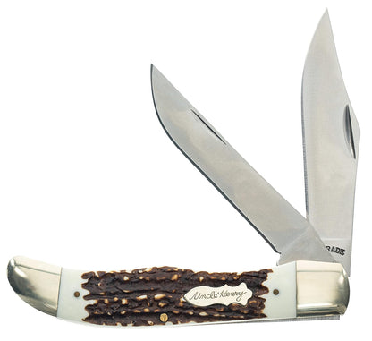 Uncle Henry Next Gen Staglon 227UH - Cuchillo Plegable de 9.3 Pulgadas con Hoja de Punta de Clip de Acero Inoxidable de 4 Pulgadas, Hoja Trasera Recta y Mango de Staglon para Caza, Camping y EDC
