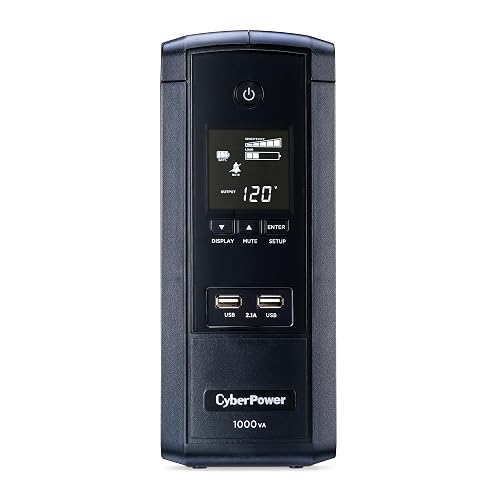 CyberPower UPS 1000VA/600W -No Break Mini-torre, Pantalla LCD, Puertos de carga USB 2.1A, Regulador de voltaje AVR, 10 tomacorrientes, 5 años de garantía