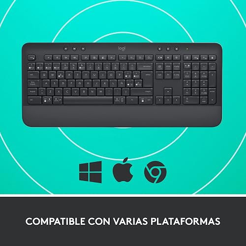 Logitech Signature K650 Teclado Confort, Estándar, Ergonómico, con Navegación Web, Captura de Pantalla y más Atajos, USB Bluetooth BLE o Logi Bolt, para PC/Windows/Mac - Grafito