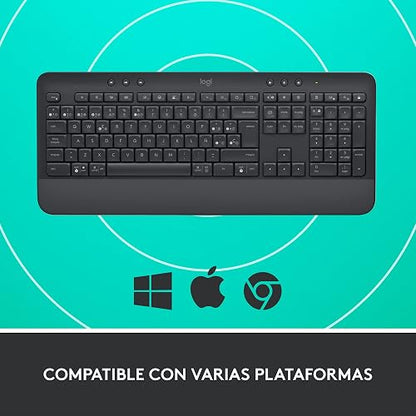 Logitech Signature K650 Teclado Confort, Estándar, Ergonómico, con Navegación Web, Captura de Pantalla y más Atajos, USB Bluetooth BLE o Logi Bolt, para PC/Windows/Mac - Grafito