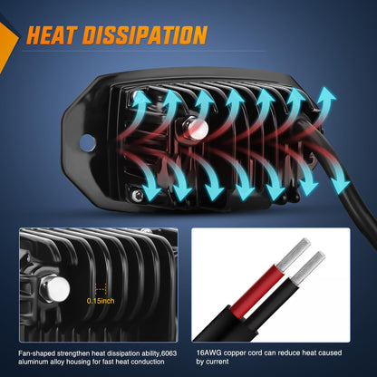 Nilight 2 PCS 20W Flush Mount Amber LED Pods Flood Beam Work Offroad Driving Fog Reverse Backup Lights for Bumper Truck ATV UTV SUV Boat | Luces de marcha atrás para conducción todoterreno, antiniebla, marcha atrás, para parachoques, camiones, ATV, UTV, S