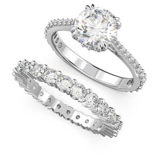 Swarovski Juego de 2 anillos Constella, con Circonitas Swarovski de Talla Princesa y Pavé clásico, Baño de rodio, Talla 58, Blanco, de la Colección Constella de Swarovski