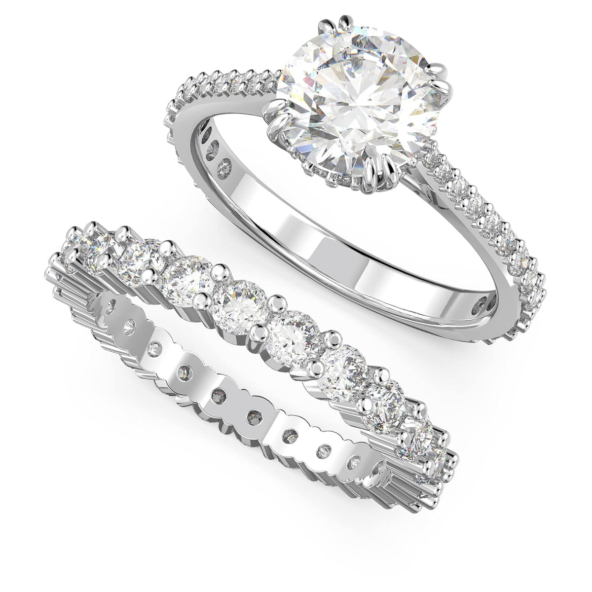 Swarovski Constella - Juego de 2 anillos chapados en rodio y corte princesa