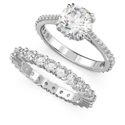 Swarovski Constella - Juego de 2 anillos chapados en rodio y corte princesa