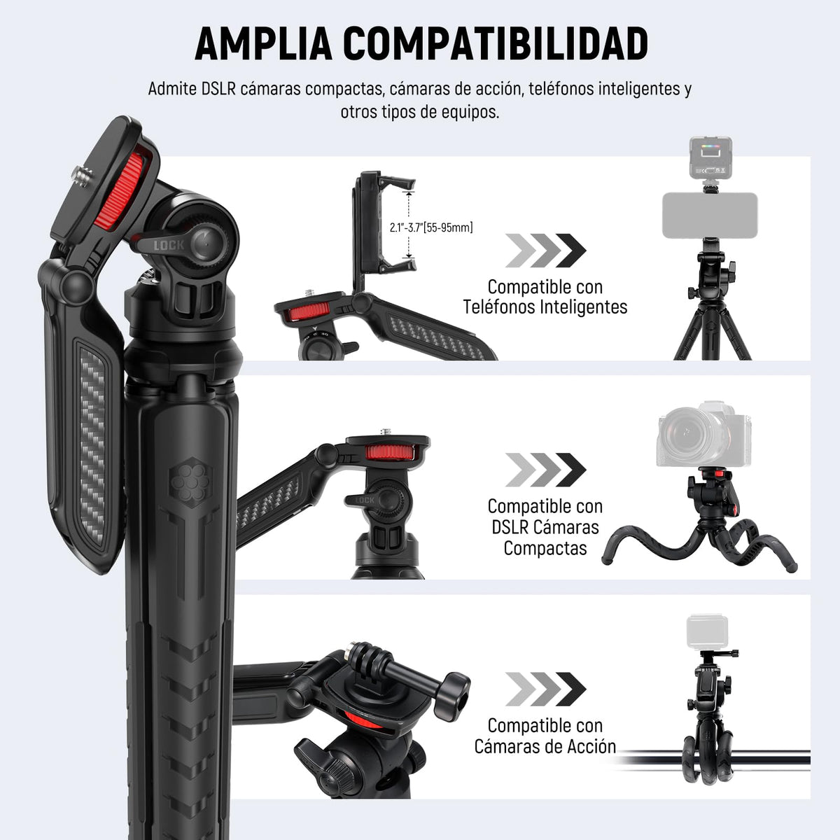 NEEWER - Mini trípode Flexible para iPhone y cámara con Mando a Distancia/asa/Soporte para teléfono/Adaptador de cámara de acción, trípode portátil de computadora de Bolsillo para Viajes y vlogging