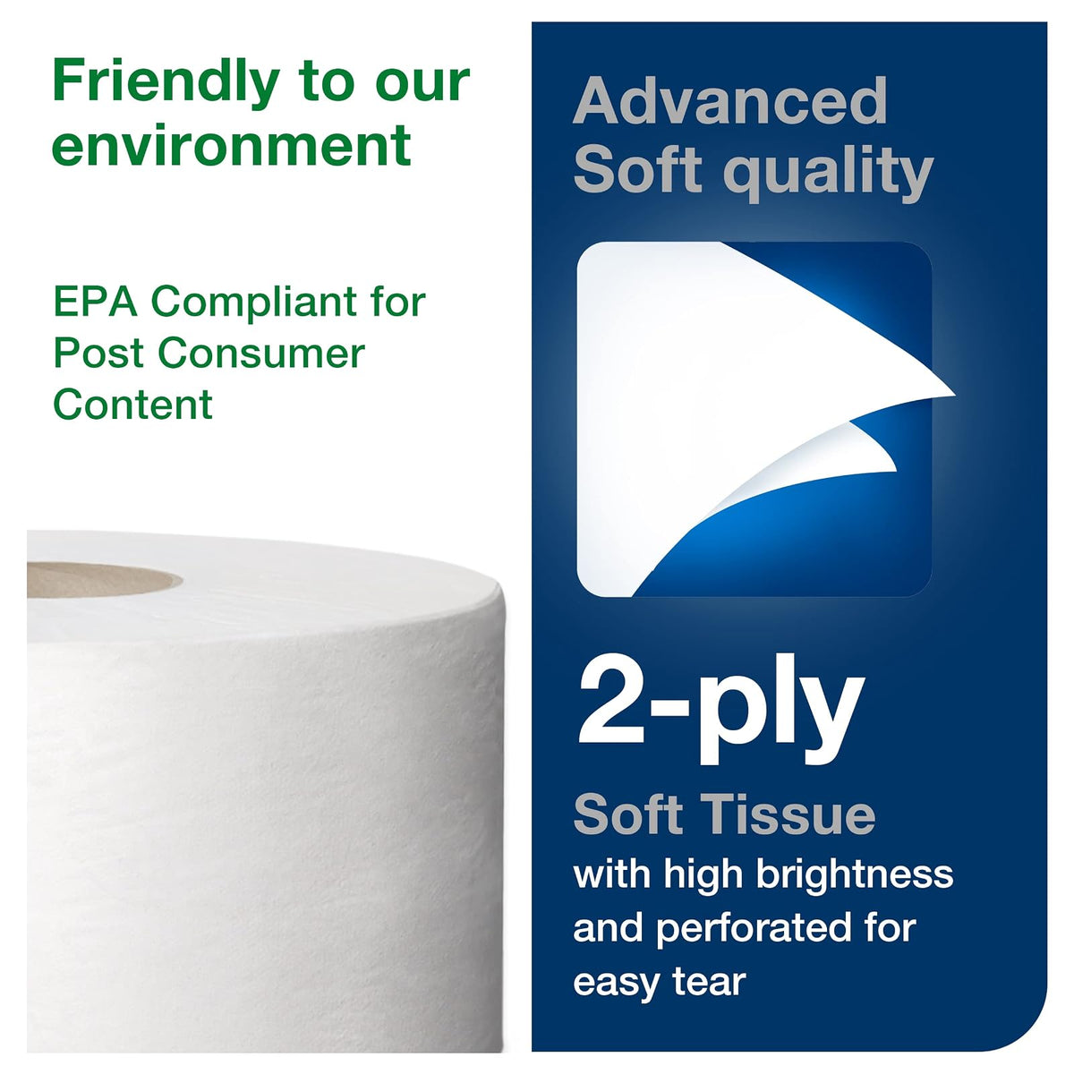 Tork 11020602 Rollo Papel Higiénico Mini Jumbo 2 Capas | Blanco, 12 x 1075 hojas, tamaño pequeño, perforado, comercial