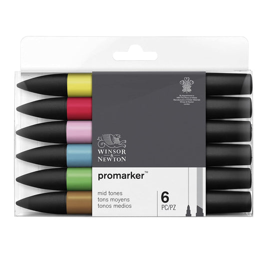Winsor & Newton ProMarker Set, 6 unidades, tonos medios | 0290059 – 6 Promarkers Tonos medios para degradados e ilustraciones