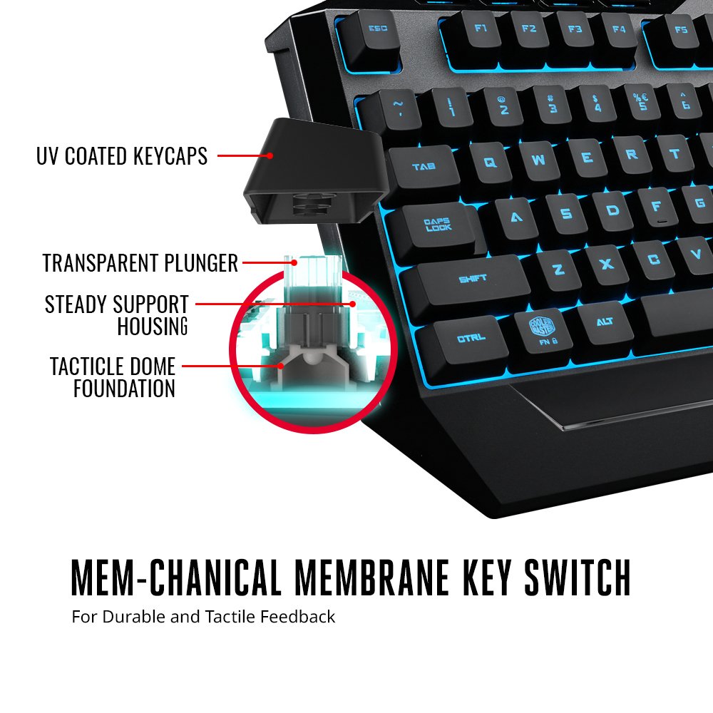 Cooler Master Devastator 3 - Combo de teclado y mouse para juegos, retroiluminación LED de 7 modos de color, teclas multimedia, configuración de 4 DPI