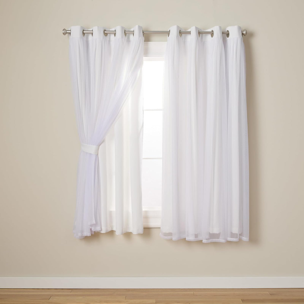 Exclusive Home Cortinas Talia con Ojales, Doble Capa - Blanco Invierno - 52An x 63Al cm (2 Paneles)