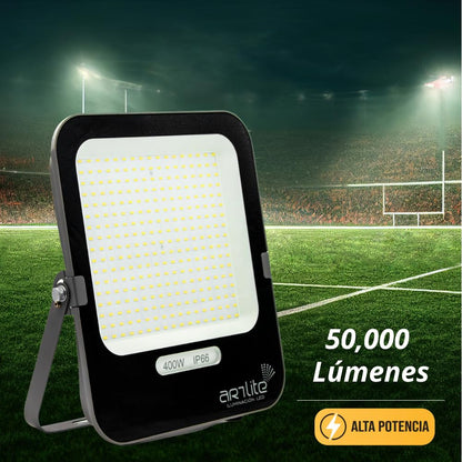 Reflector Artlite LED SMD Cuadrado Slim Blanco Frío 400W Alta Potencia 50,000 Lúmenes 6500K IP66 125Lm/W Apertura 120°