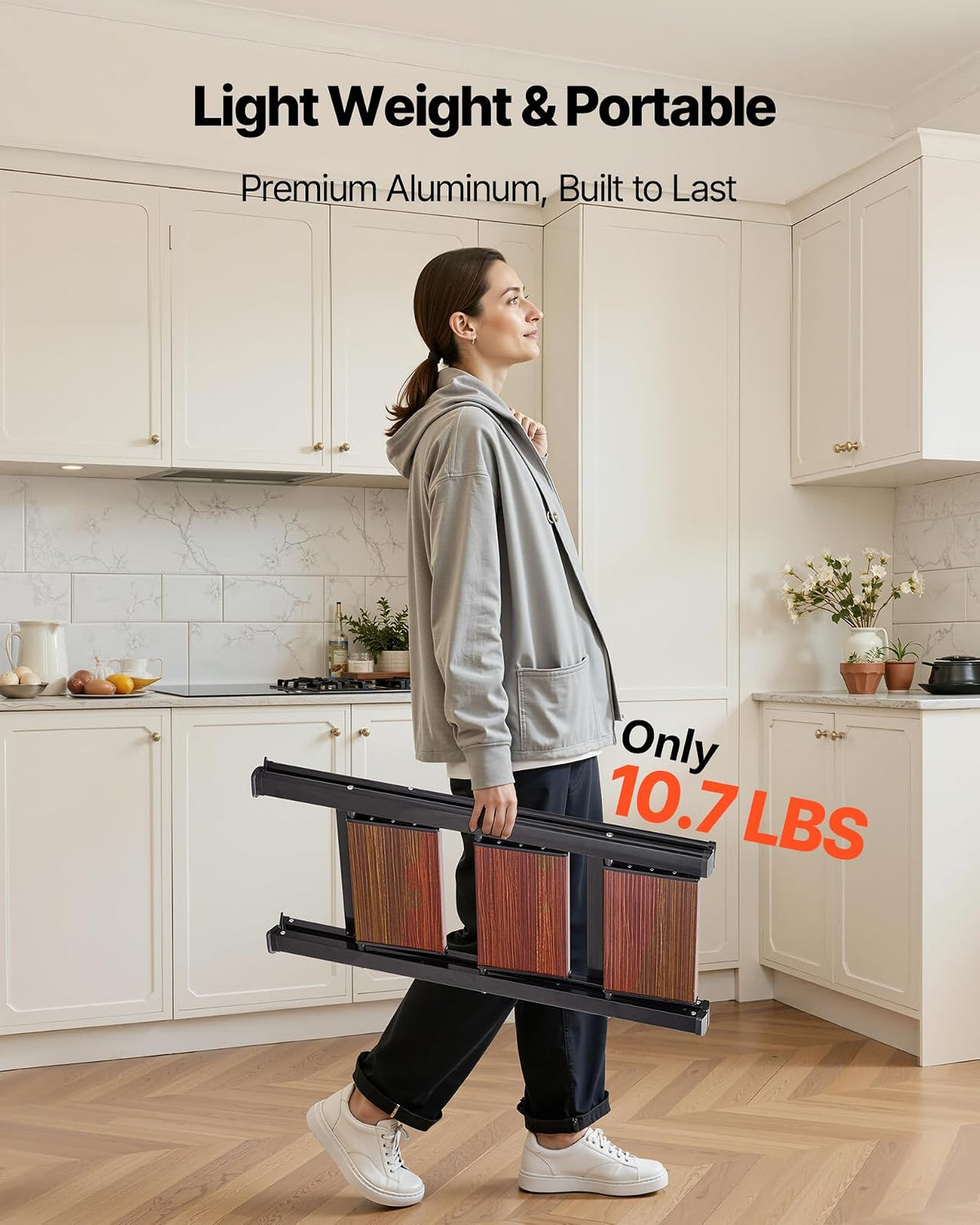 VEVOR Escalera Plegable 3 Peldaños, Escalera de Tijera con Pedal Ancho Antideslizante y Empuñadura Cómoda, Capacidad de 150 kg, Taburete Multifuncional para Cocina, Hogar, Plantas, Reparaciones