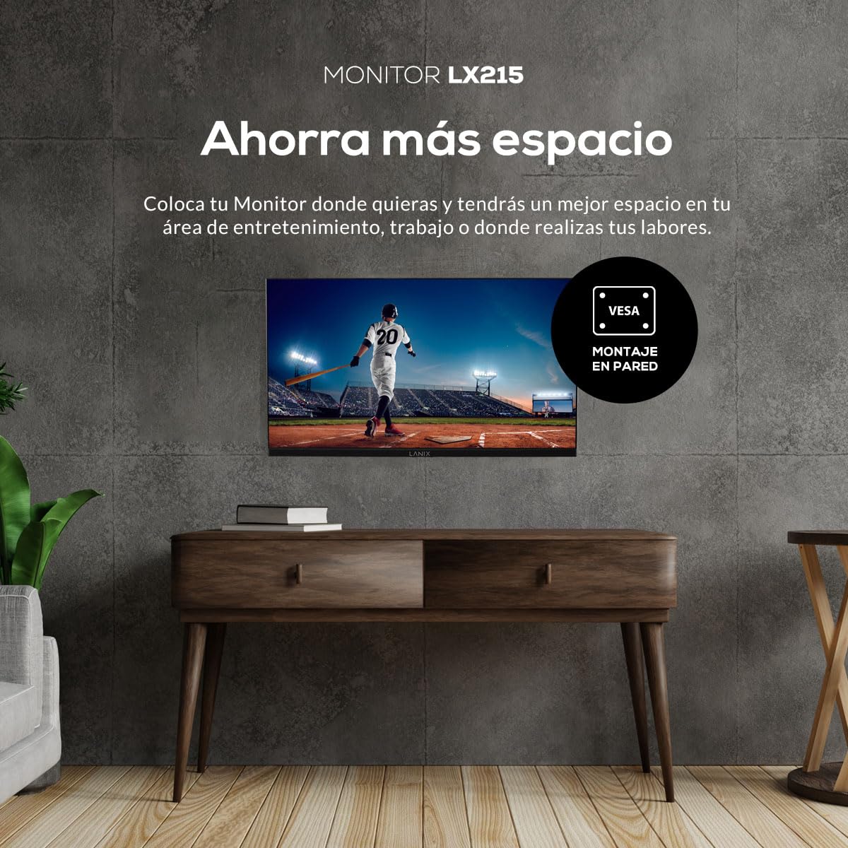 Monitor Lanix LX215 21.5 Pulgadas, 1920x1080 Full HD, Panel VA, HDMI, DisplayPort, Montaje VESA 75x75mm, 100Hz