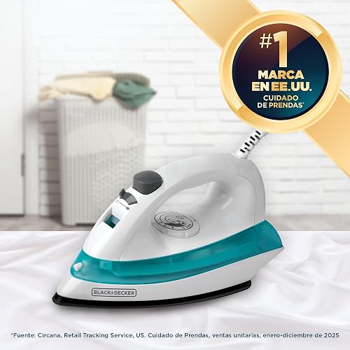 Black+Decker Plancha de Vapor 1100W con Suela Antiadherente, IRBD100 | Golpe de vapor y rocío fino para arrugas díficiles