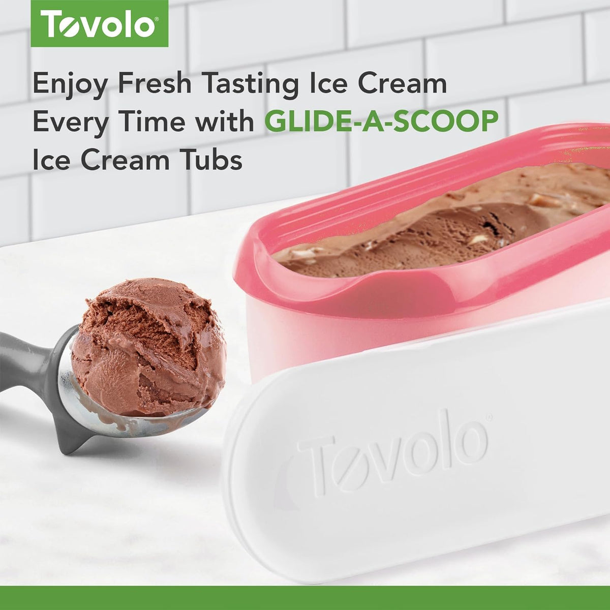 Tovolo Glide-A-Scoop - Tina de helado reutilizable, flamenco, hermético, sin BPA, para helado casero, almacenamiento compacto en congelador, apto para lavaplatos (1.5 cuartos de galón)