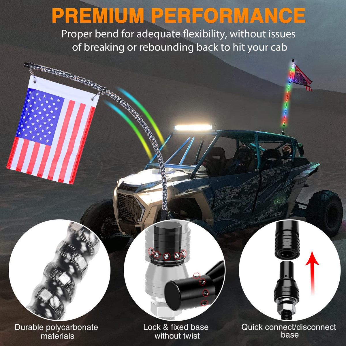 Nilight Luz Látigo LED RGB Espiral 3FT con Control Remoto RF para ATV UTV Polaris RZR