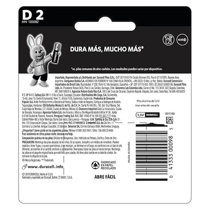 Duracell Pila Alcalina D - Pack x2 Dura 10X Más